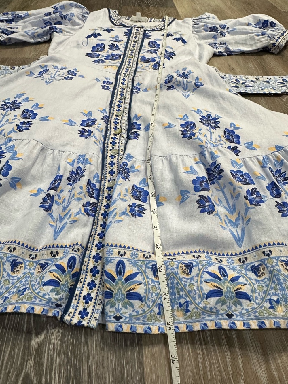 A Loves A Blue White Floral Bubble Sleeve A-Line Flounce Mini Dress XS - Picture 14 of 16